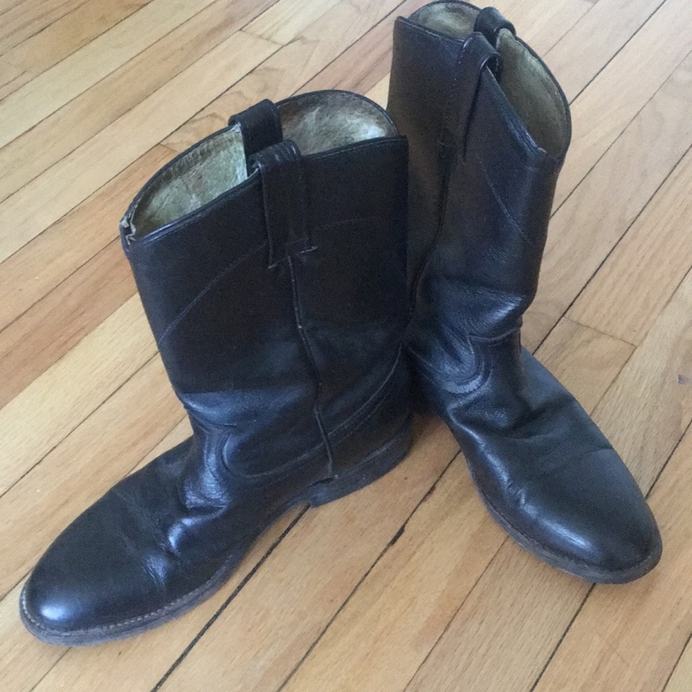 Black Genuine Leather Cowboy Boot